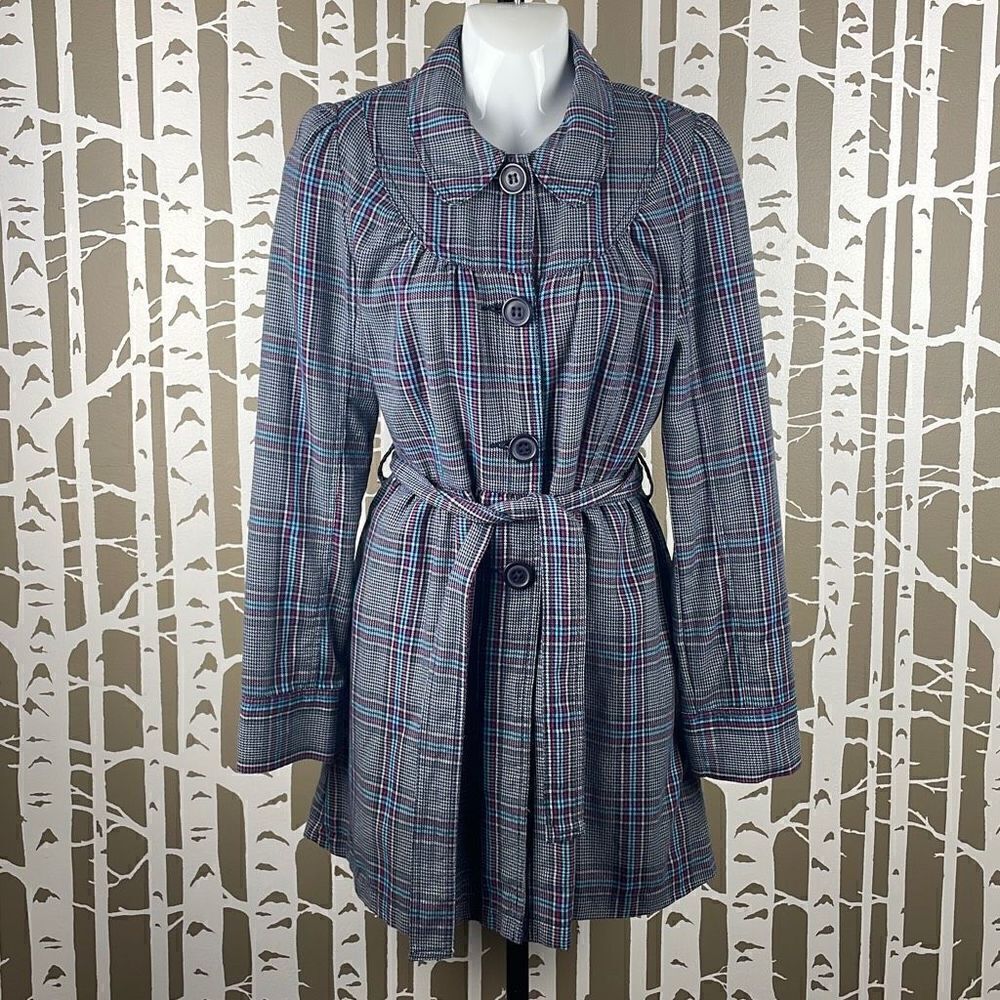 Roxy Plaid Trench Coat sz M